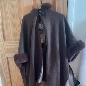 Jones New York Chocolate Fur-Trimmed Cape